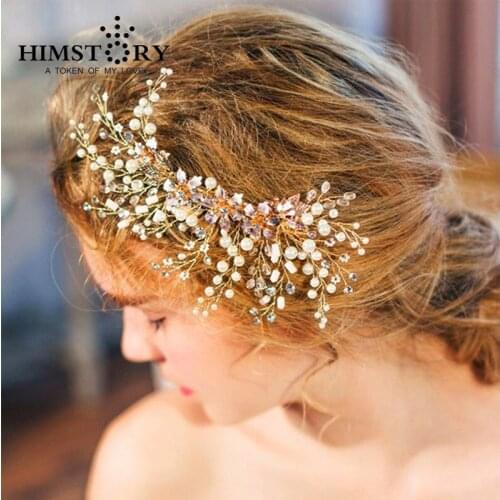 HIMSTORY Gorgeous Flower Pearl Bridal Hairclips Handmade Clip Wedding Tiara Accessories Vintage Headpiece