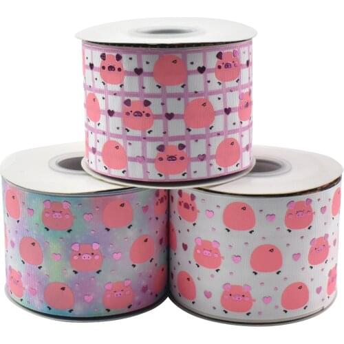 HSDRibbon 75mm 3inch hsd-design custom pig Pattern on Grosgrain Ribbon