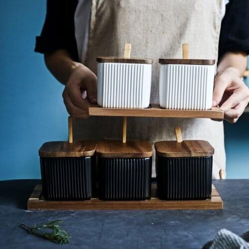 Spice Box Ceramic Seasoning Jar Nordic Seasoning Jar Kitchen Salt Shaker Combination Set Large Capacity Matte Storage Box