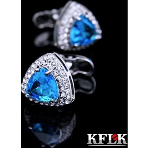 KFLK Luxury 2020 shirt cufflink for mens Brand cuff button Crystal wedding cuff link High Quality Blue abotoadura Jewelry