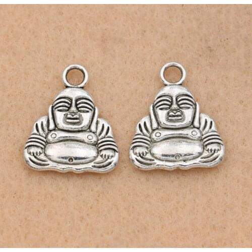 KJjewel Antique Silver Plated Buddha Charms Pendant Bracelets Necklace Jewelry Making Accessories DIY 20x17mm