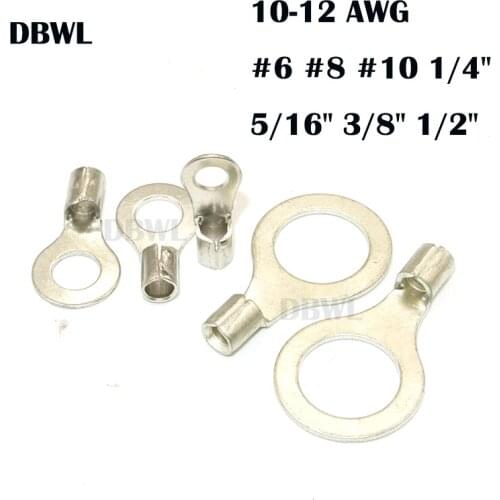 50PCS AWG 12-10 RNB5.5-4 #4 #8 #10 1/4" 5/16" 3/8" 1/2" Non-insulated ring terminal electrical wire crimp naked connector