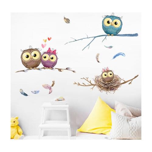 Lovely Night Owl Kids Rooms Home Decor Poster Vinyl Wall Sticker Cartoon Animal Baby Bedroom Nursery Decoration Wallpaper