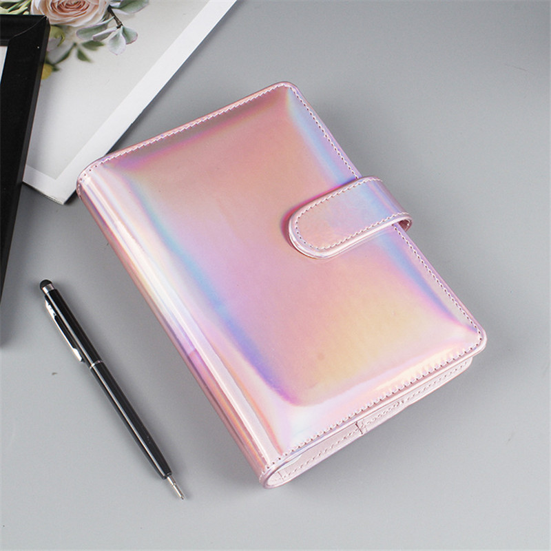 Cute Laser PU Leather DIY Binder Notebook Kawaii Pink Planner Scrapbook Gift Soft Cover Creative School Supplies Journal Diary