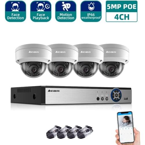 5.0MP HD 4CH POE NVR Audio in 24pcs IR Day Night Room/Street Waterproof Security POE IP Dome Cameras CCTV System Plug and Play