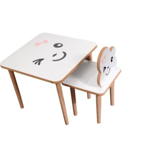 Unisex Child White Wooden Table Chair Set 1 Chair 1 Table Game Table