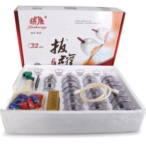 32 Cans Magnetic Therapy Vacuum Cupping Glasses Massage Body Cups Chinese Medical Anti Cellulite Guasha Suction Cup Set Massger