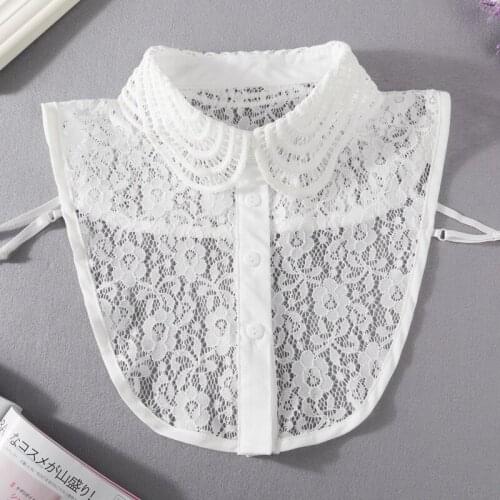 Women Fake Collar Ladies Shirt False Collar Lace Floral Embroidery Detachable Collar Hollow Lapel Faux Col Tie Accessories