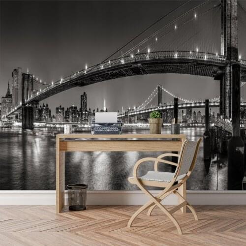New York Night Bridge City 3d Mural Wallpapers for Living Room Wallpaper Wall Paper Papers Home Decor Murals Glitter Vinyl Mural