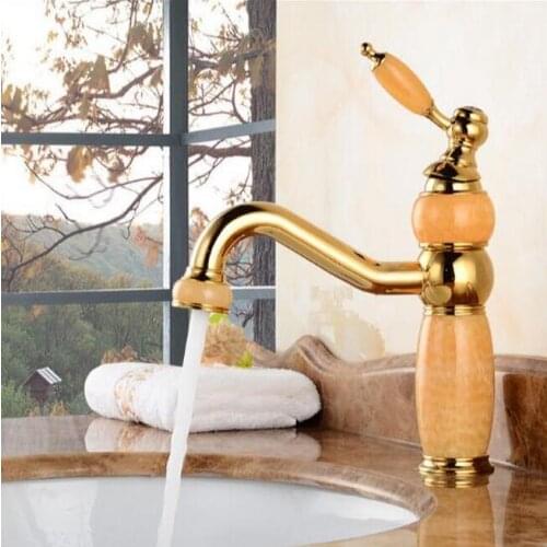 New jade and brass faucet gold finished bathroom basin faucet,Luxury sink tap basin mixer High Quality water tap