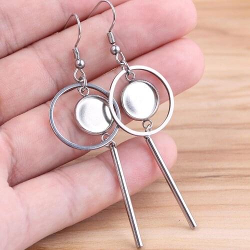 Onwear 5pairs Fit 12mm cabochon dangle earring base blanks with circle hoop stainless steel ear wire hooks diy bezel settting