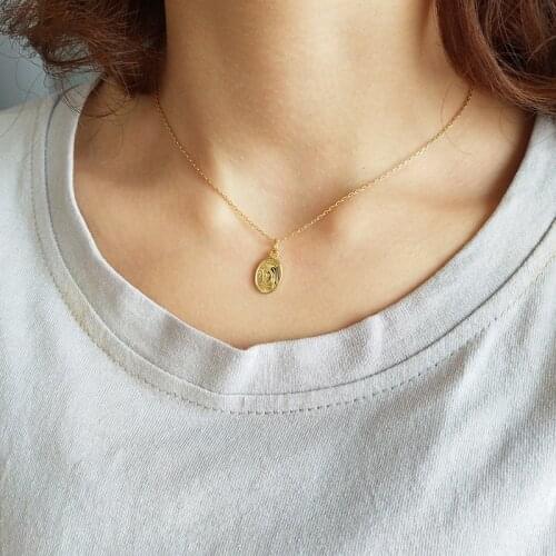 WTLTC 925 Sterling Sliver Virgin Mary Chokers Necklaces for Women Small Oval Coin Layered Necklaces Tiny Disc Pendant Choker