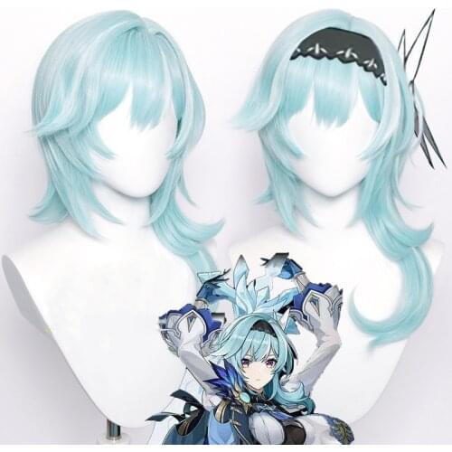 Anime Genshin Impact Eula cosplay wig Costume Women Heat Resistant Synthetic Hair Wigs Hallowee+Free Wig Cap