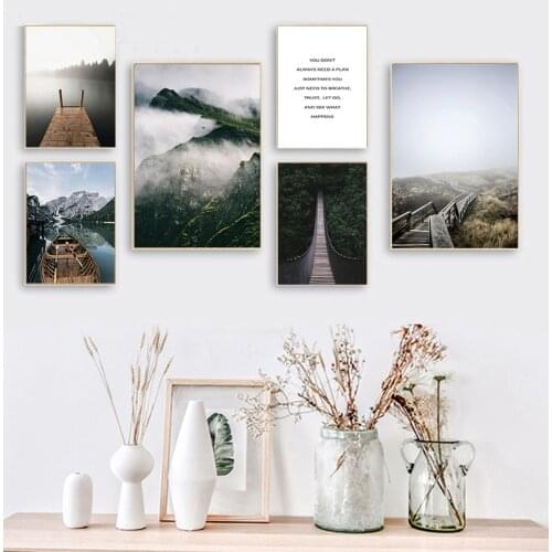 Scandinavian Mountain Foest Bridge Landscape Poster Nordic Art Canvas Print Nature Scenery Painting Wall Picture Home Decoration