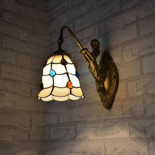 Simple modern European style LED Frosted Glass wall lamp Tiffany lamp bedside bedroom wall lamp Mermaid peacock tail Wall Sconce