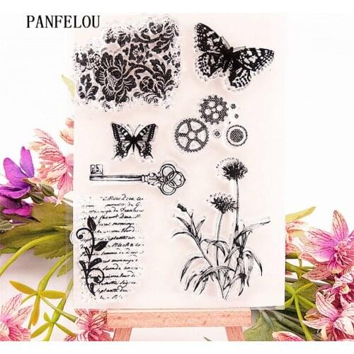 PANFELOU The butterfly key Transparent Silicone Rubber Clear Stamps cartoon for Scrapbooking/DIY Easter wedding album