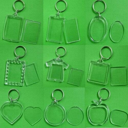 500PCS Blank Acrylic Keychains Insert Photo plastic Keyrings Square Key Rectangle heart circular Many Style