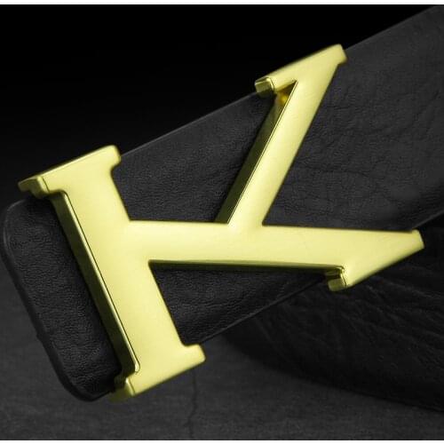 High Quality K letter belt men luxury fashion Cowskin Waistband genuine leather designer Waist Strap Golden buckle male ceinture