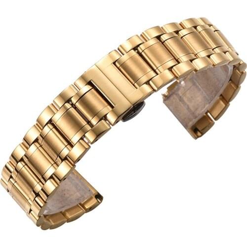 Gold Color Watchbands Stainless Steel Metal Watch Strap Bracelet 14mm 16mm 18mm 20mm 22mm For Luxury Watch Straight End men Hour