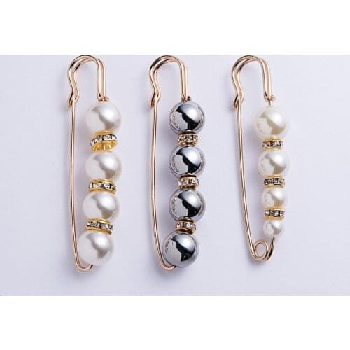 Rinhoo Big Beads Charm Simulated Pearl Brooch Pin Rhinestone Dress Decoration Buckle Pin For Women Wedding Jewelry Accessories