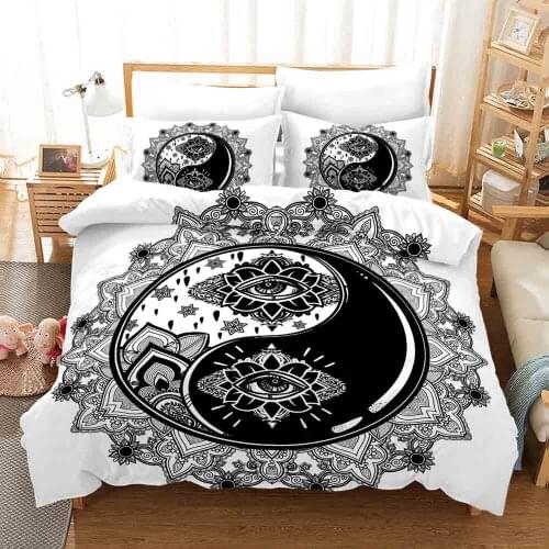 Luxury Bedding Set 3D Black White Tai Chi Scorpion Meteor Scorpio Duvet Cover King Queen Bed linens Sets Bohemian Bedclothes