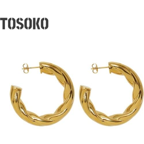 SODROV Stainless Steel Jewelry Hollow C-Shaped Round Race Thin Earrings Exaggerated Twist Shape Female Earrings BSF433