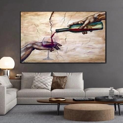 Modern Abstract Art Two-handed Red Wine Glass Canvas Painting Posters Prints Wall Art Pictures for Living Room Wall Decoration