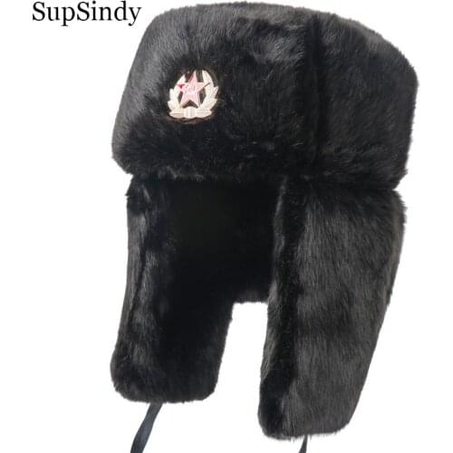 SupSindy Army Military Soviet CCCP Ushanka Men&Women Winter Earflap Bomber Hat Warm Faux Fur Windproof Thermal hat Snow ski Caps