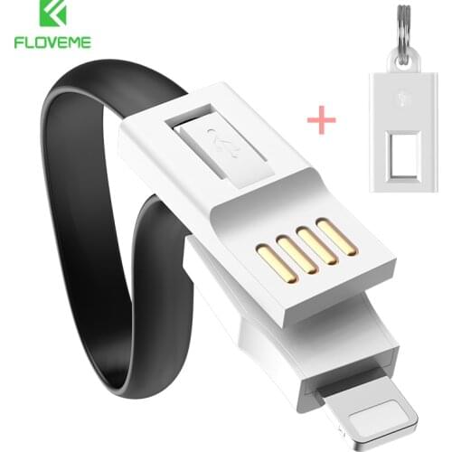 FLOVEME USB Cable for iPhone 7 6 6s 8 plus Mini Keychain Micro USB Cable for iPhone X 5s 5 SE Charging Data Mobile Phone Cables