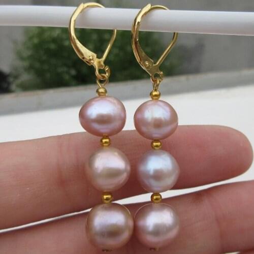 Gorgeous A pair of natural bizarre south seas pink purple pearl earrings 14k/20