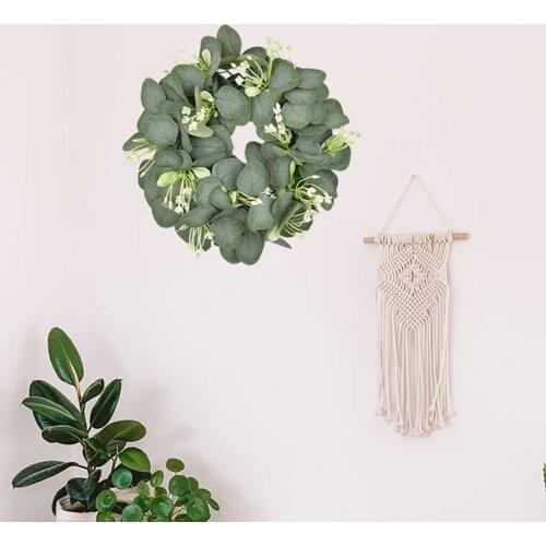 12inch Green Leaves Artificial Eucalyptus Wreath Fake Flower Spring Wreath Indoor/Outdoor Garland Front Door Wall Party Decor