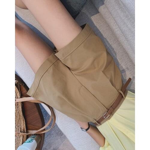 2021 Womens Basic High Waist Wide Leg Oversized Shorts With Belt Sets Harajuku Clothing Suits Short Pants Summer Bermuda Casual