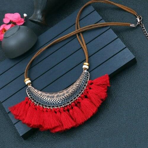 2019 Ethnic Bohemian Choker Collar Necklace Vintage Cotton Tassel Statement Maxi Long Necklace Women Collier Femme Jewelry