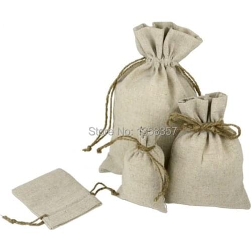 100pcs/lot wholesale jute/linen/flax drawstring gift bags for toiletry/table pC packaging,Size be customized,Various colors