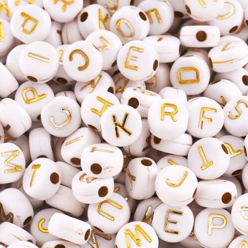 1000pcs Plating Metal Enlaced Acrylic Beads Flat Round with Golden Plated Alphabet Letter Round Beads For Jewelry Making