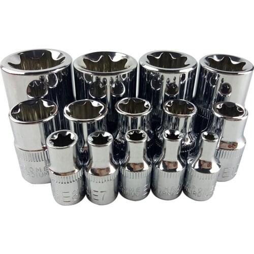 14Pcs/set Female E Type Bit Sockets Wrench Head E4 - E24 1/4" 3/8" Torx Star Sleeve Set Auto Repair Hand Tools