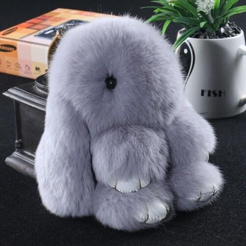 15cm Cute Pluff Bunny Keychain Rex Genuine Rabbit Fur Key Chains For Women Bag Toys Doll Fluffy Pom Pom Lovely Pompom Keyring