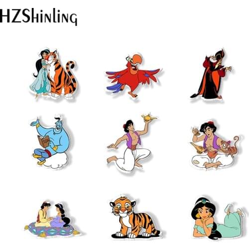 2021 New Fashion Acrylic Brooch Pin Jasmin Princess and Alladdin Lamp Handcraft Epoxy Resin Clothing Badge Pins