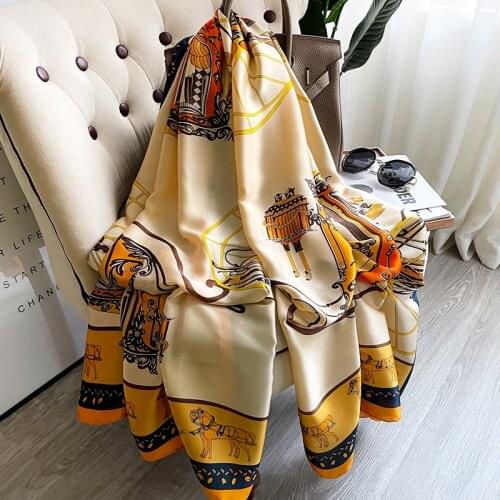 2021 Women Silk Winter Scarf Luxury Design Print Lady Beach Shawl Scarves Fashion Smooth Foulard Female Hijab