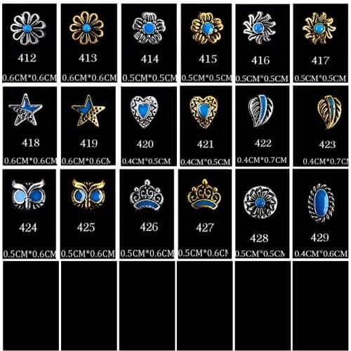 3Pcs/set Retro 3D Nail Art Decorations Flower leaf Owl Nails Jewelry Heart Turquoise Manicure Studs DIY Nail Decor Supplies