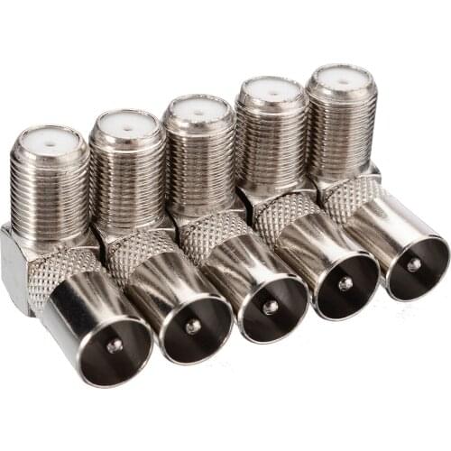 5pcs/lot 90 Degree TV Aerial Antenna Plug Connector Female to Male Right Angle Adapter Plug To Socket Coax Cable Adapter