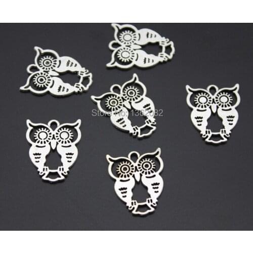 50pcs/Lot 19*25mm Tibetan Vintage SIlver Zinc Alloy Owl Charms Pendants DIY Jewelry Findings MC11