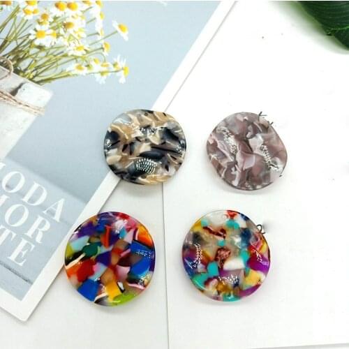 6pcs 35mm Rainbow Acetate Slabs Charm Double Hole Bend Acetic Acid Pendants Earrings For DIY Jewelry