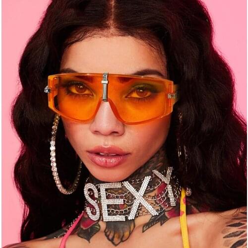 Oversized Square Frame Women Men Steampunk Sunglasses Orange Blue Lens UV400 Eye Protection Girl Sexy Ladies Outdoor Eyewear