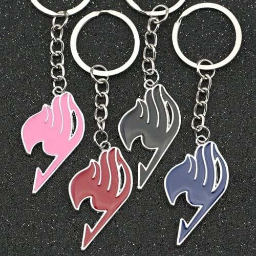 Fairy Tail Keychain Guild Logo Tattoo Badge Blue Red Pink Black Enamel Keyring Key Chain Ring Anime Fashion Jewelry Wholesale