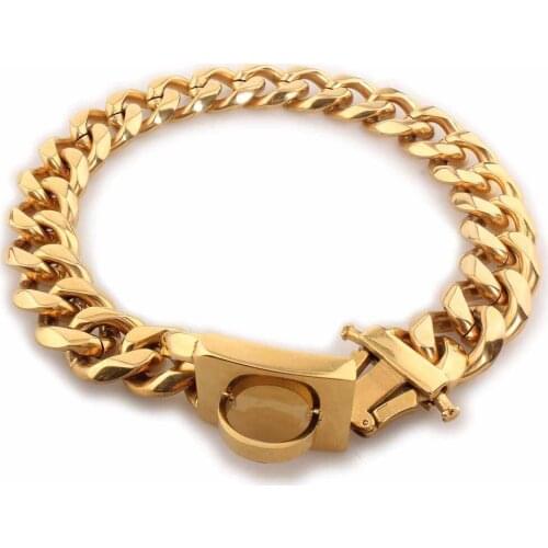 19mm 316L Stainless Steel Golden Steel Black Cuban French Bulldog Pet Dog Chain Necklace Pitbull Collars Choker Top quality