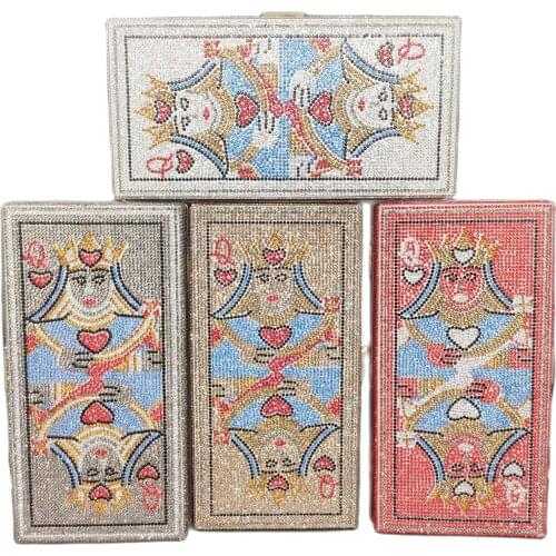 Chaliwini Novelty Poker Queen Women Formal Crystsal Clutch Party Cocktail Handbag and Purse Rhinestones Box Clutch