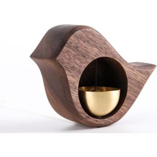 Home Decor Black Walnut Wood Brass Door Type Wind Chime Creative Lark Room Door Refrigerator Pasted With Bell Room Decoration
