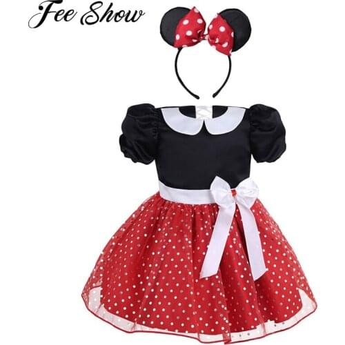 Infant Baby Girls Short Bubble Sleeves Polka Dots Halloween Costume Cosplay Party Dress with Hair Hoop and Bowknot SZ 9 Month-4T