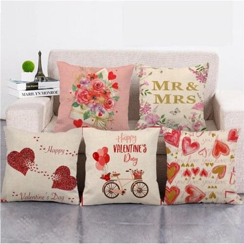 GZTZMY Funda Cojines 45x45cm Cushion Cover Valentines Day Gift Pillow Cover Artificial Linen Pillow Case Home Decor Pillowcases